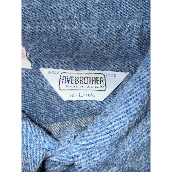 Vintage FIVE BROTHER Flannel Shirt Button Mens Large 90s USA chamois cloth Blue - Picture 9 of 10
